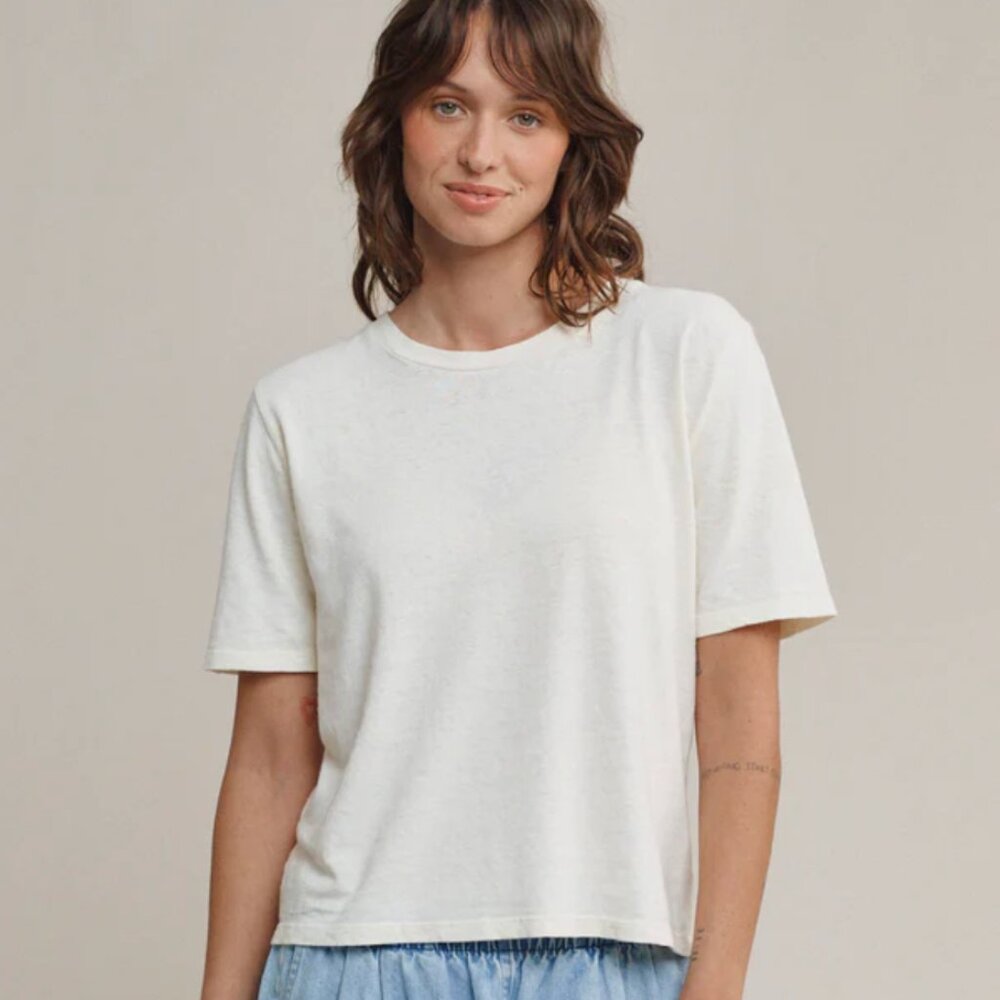 Silverlake Cropped Tee in washed white, small